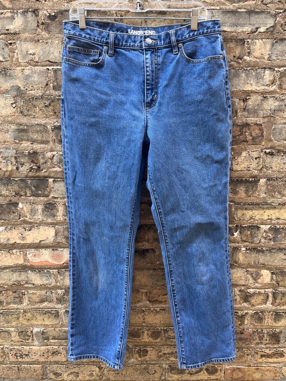 Lands’ End High Rise Straight Denim Jeans Medium Wash Size 12